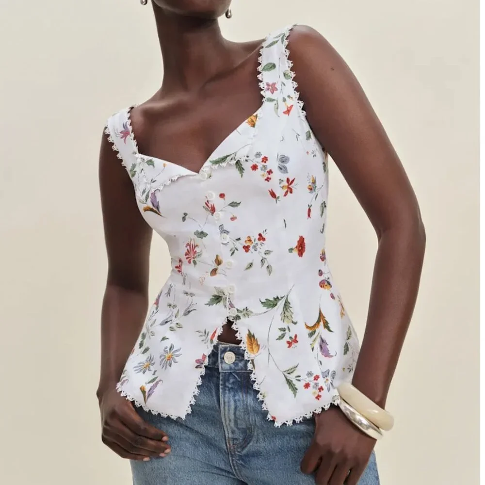 BEST Reformation Viola Linen Top Sz4 Corsini Floral Spring French Causal